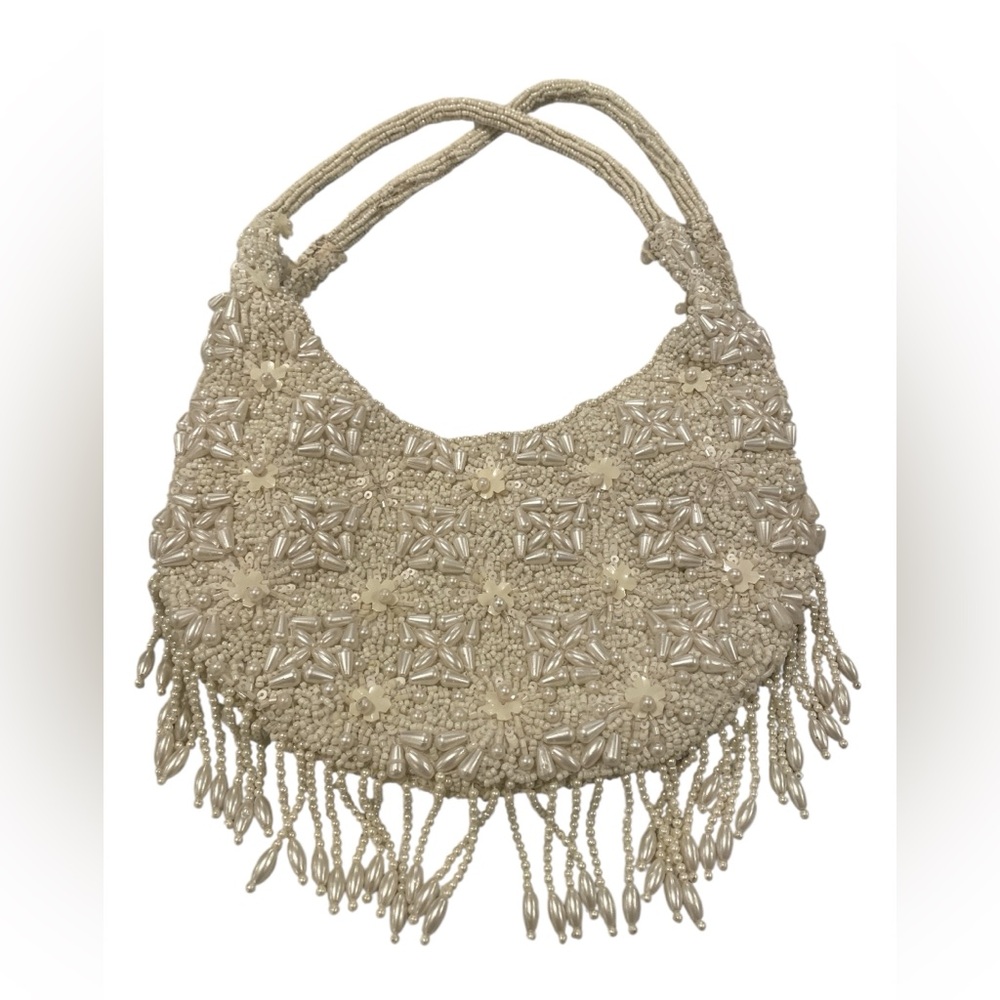 Viral Handcrafted Beaded Ivory Beaded Bag